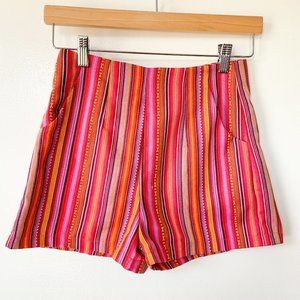 🧡High-Waisted Shorts 70s Pink Striped Funky